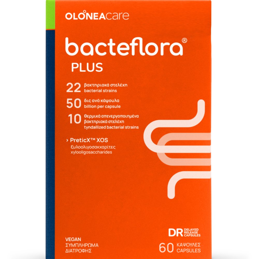 Olonea Olonea Bacteflora Plus Συμπλήρωμα Διατροφής με Προβιοτικά & Πρεβιοτικά για την Ισορροπία του Εντερικού Μικροβιώματος & την Καλή Λειτουργία του Εντέρου 60caps