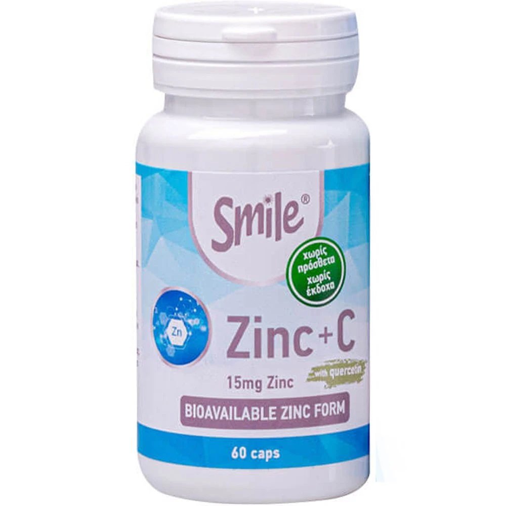 Smile Smile Zinc+C & Quercetin Συμπλήρωμα Διατροφής Ψευδαργύρου Βιταμίνης C & Κερσετίνης για τη Φυσιολογική Λειτουργία του Ανοσοποιητικού Συστήματος με Αντιοξειδωτικές Ιδιότητες 60caps
