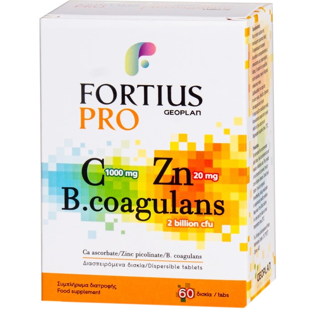 Geoplan Fortius Pro Vitamin C, Zinc & Probiotics Συμπλήρωμα Διατροφής Βιταμίνης C, Ψευδάργυρου & Προβιοτικών για Ενίσχυση & Ισορροπία του Ανοσοποιητικού Συστήματος 60Disp.tabs