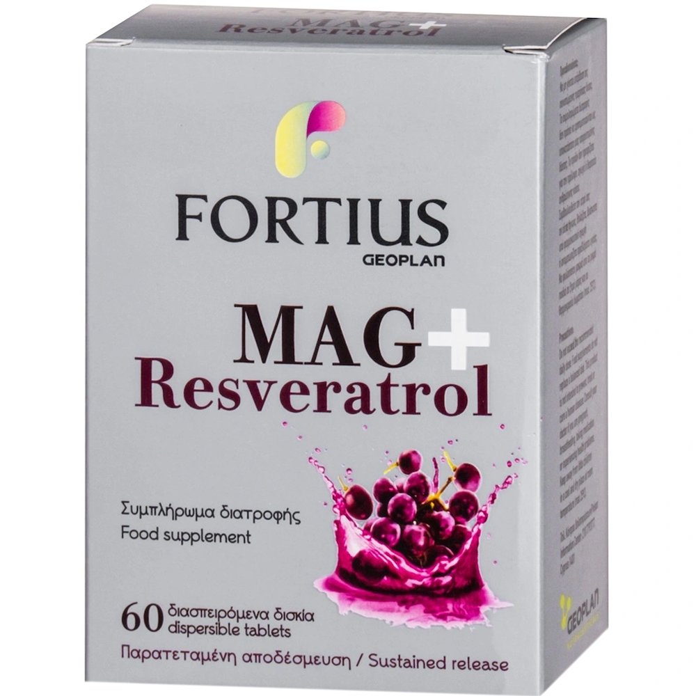 Geoplan Fortius Mag+ Resveratrol Συμπλήρωμα Διατροφής με Μαγνήσιο & Ρεσβερατρόλη για τη Καλή Λειτουργία του Νευρικού & Μυϊκού Συστήματος 60Disp.tabs