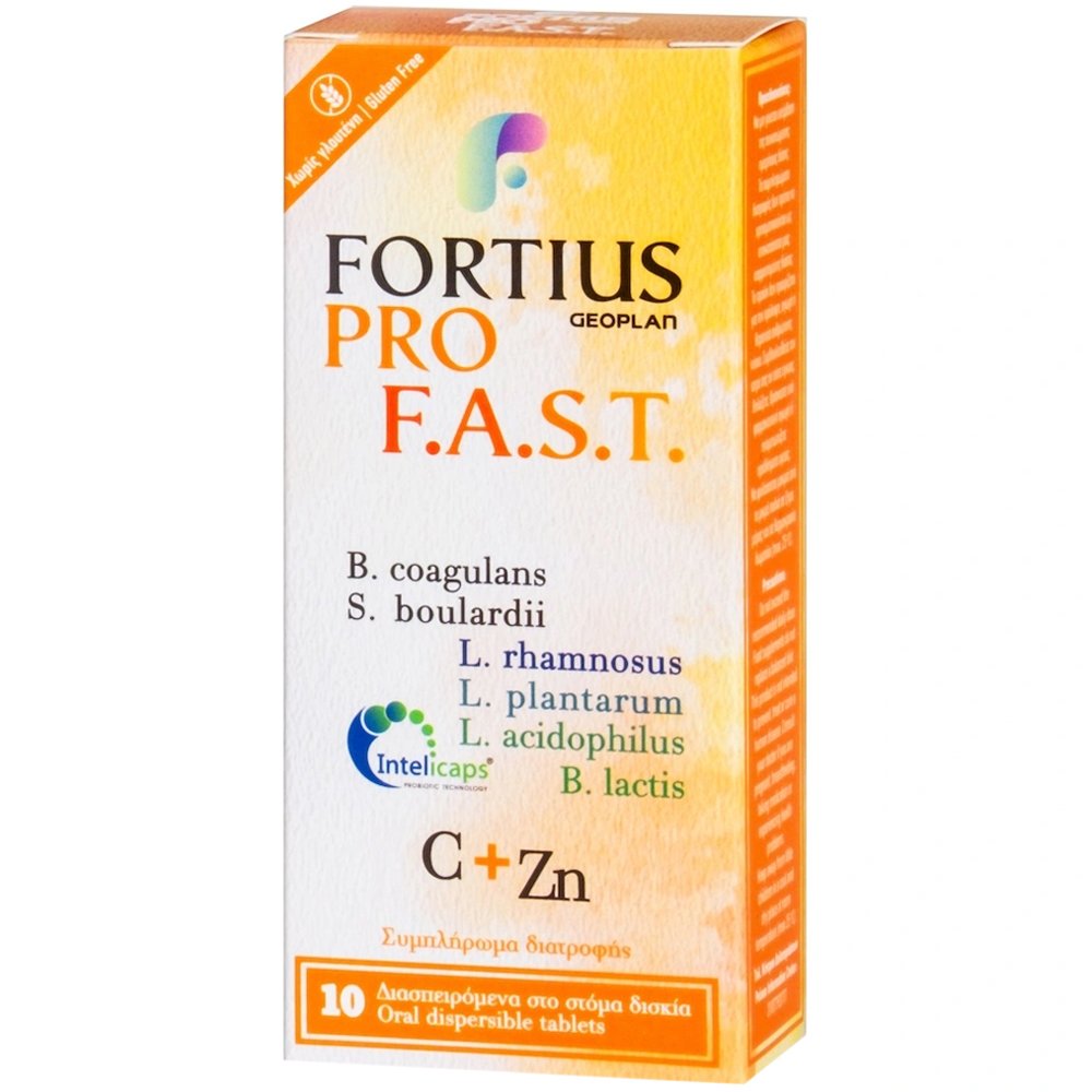 Geoplan Fortius Pro F.a.s.t. Συμπλήρωμα Διατροφής Μείγματος Προβιοτικών, Βιταμίνης C & Ψευδάργυρου & για την Αποκατάσταση της Ισορροπίας του Εντερικού Μικροβιώματος Κατά τη Λήψη Αντιβιοτικών 10Disp.tabs