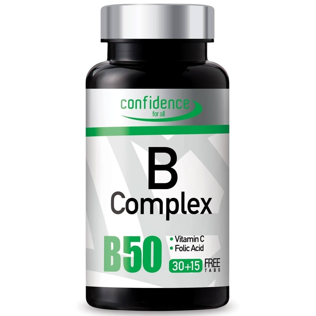 Confidence B Complex Συμπλήρωμα Διατροφής με όλες τις Βιταμίνες του Συμπλέγματος Β 45 tabs (30+15 free tabs)