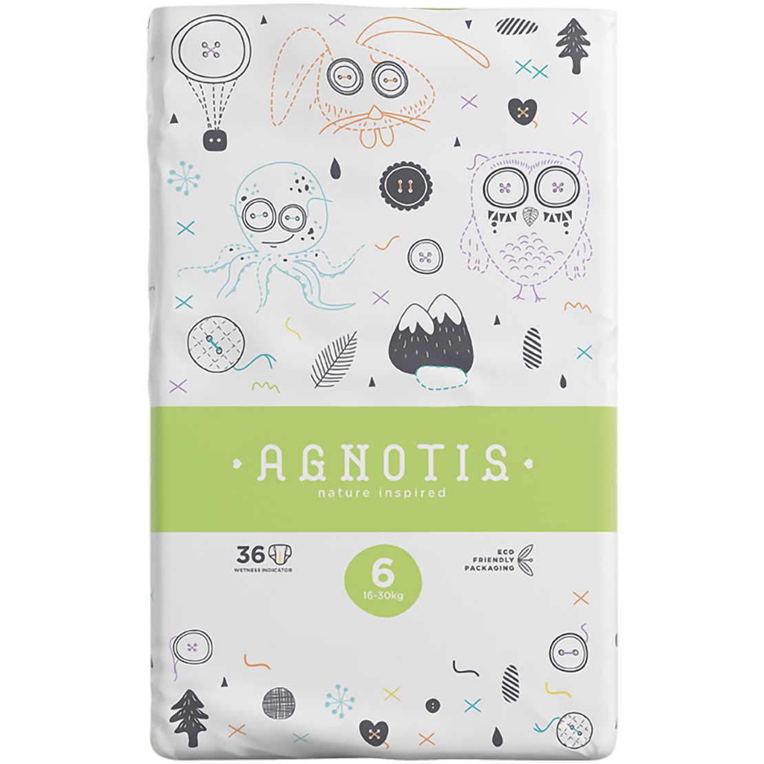 Agnotis Nature Ispired Baby Diapers No6 (16-30kg) Βρεφικές Πάνες 36 Τεμάχια