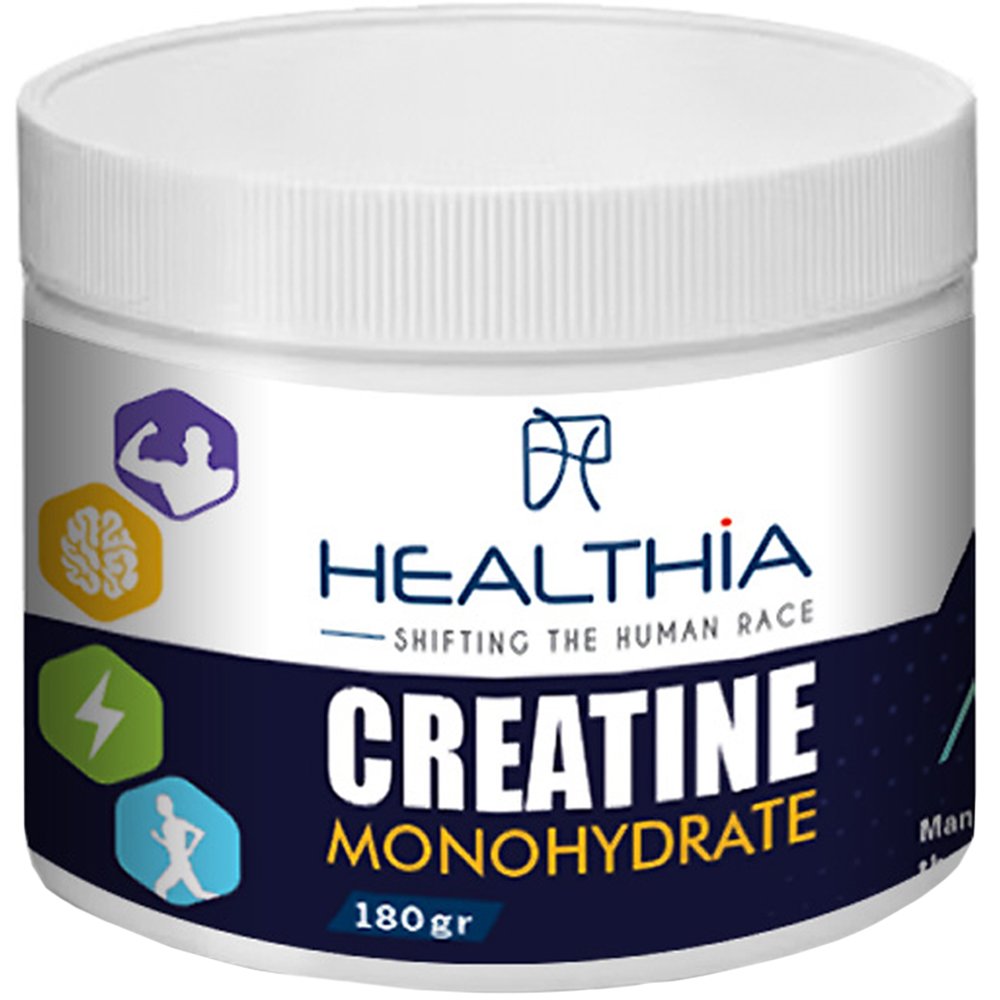 Healthia Healthia Creatine Monohydrate Συμπλήρωμα Διατροφής με 100% Καθαρή Μονοϋδρική Κρεατίνη σε Σκόνη για Ενέργεια, Υψηλή Αθλητική Απόδοση & Αύξηση Μυϊκού Ιστού 180gr