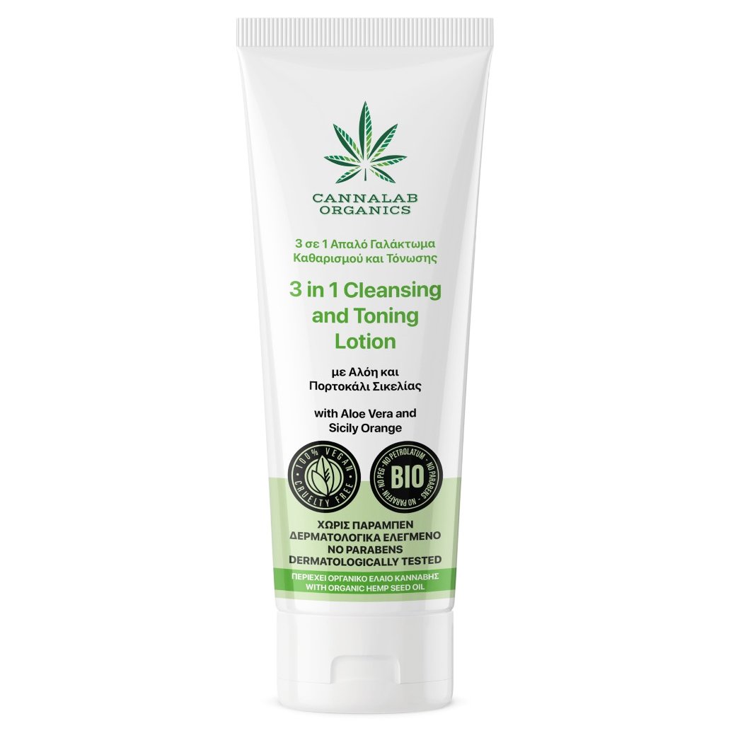 Cannalab Organics 3in1 Cleansing & Toning Lotion Απαλό Γαλάκτωμα Καθαρισμού & Τόνωσης με Αλόη & Πορτοκάλι Σικελίας 125ml