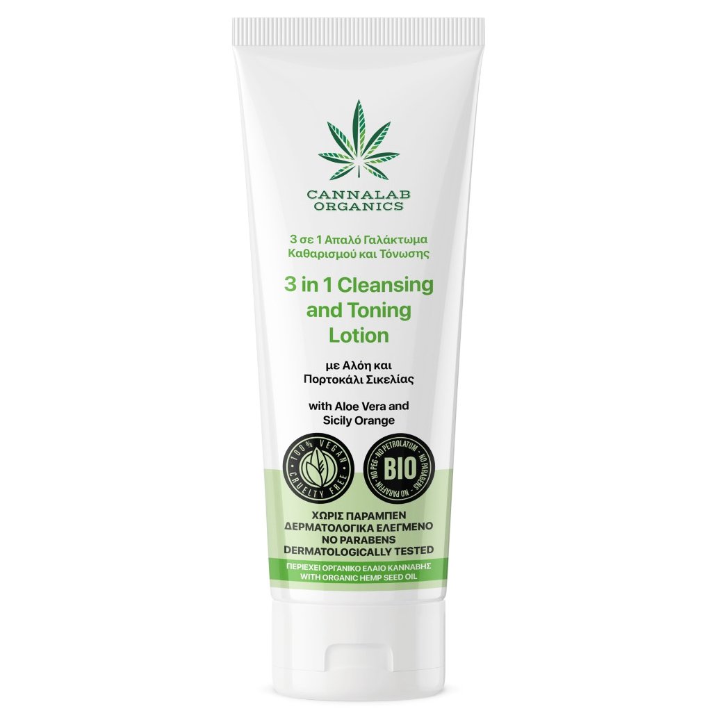 Cannalab Organics 3in1 Cleansing & Toning Lotion Απαλό Γαλάκτωμα Καθαρισμού & Τόνωσης με Αλόη & Πορτοκάλι Σικελίας 125ml 44120