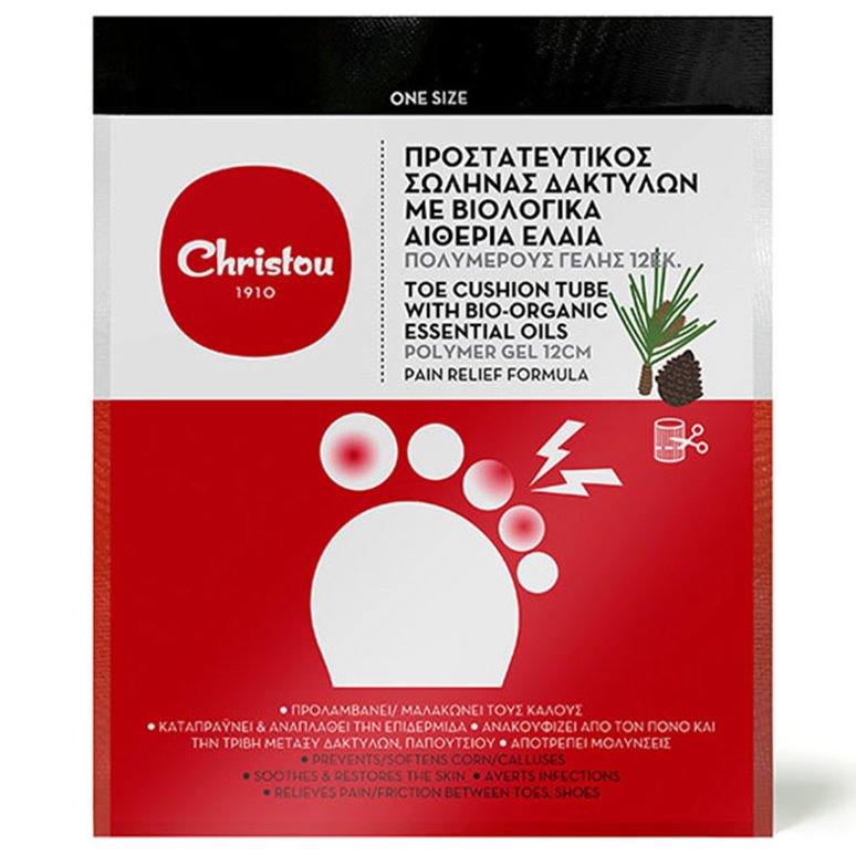 Christou Polymer Gel Toe Cushion Tube 12cm CH-002 Προστατευτικός Σωλήνας Δακτύλων για Κάλους, Φουσκάλες, Ονυχομυκητιάσεις με Βιολογικά Αιθέρια Έλαια One Size 1 Τεμάχιο