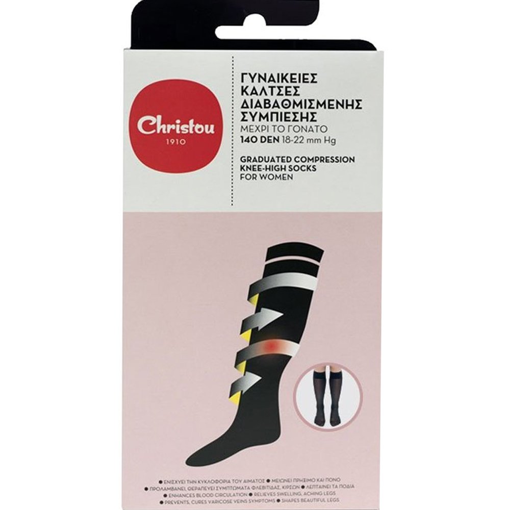 Christou 1910 Christou Hi-Tech Compression Socks for Women CH-018 140 DEN 18-22mm Hg Black Γυναικείες Κάλτσες Διαβαθμισμένης Συμπίεσης με Βαμβάκι σε Μαύρο Χρώμα 1 Ζευγάρι - Large
