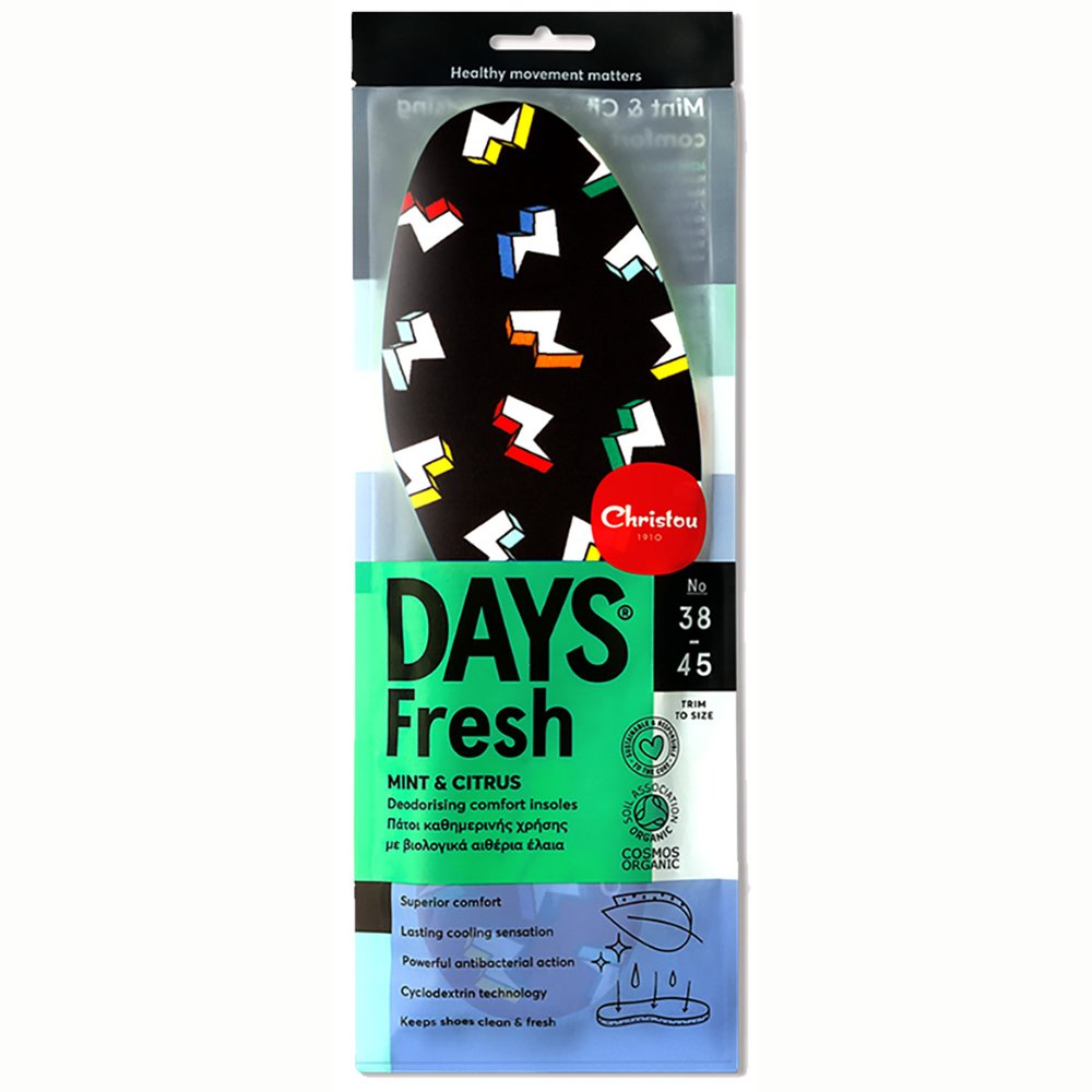 Christou Days Fresh Thunderbolts CH-063 Αποσμητικοί Πάτοι Καθημερινής Χρήσης με Βιολογικά Αιθέρια Έλαια Μέντας & Κίτρου (No 38-45) One Size 1 Ζευγάρι – Μαύρο