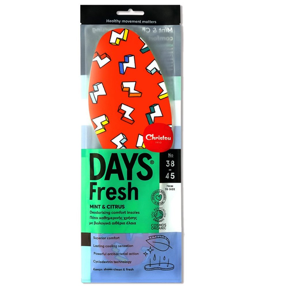 Christou Days Fresh Thunderbolts CH-069 Αποσμητικοί Πάτοι Καθημερινής Χρήσης με Βιολογικά Αιθέρια Έλαια Μέντας & Κίτρου (No 38-45) One Size 1 Ζευγάρι – Κόκκινο