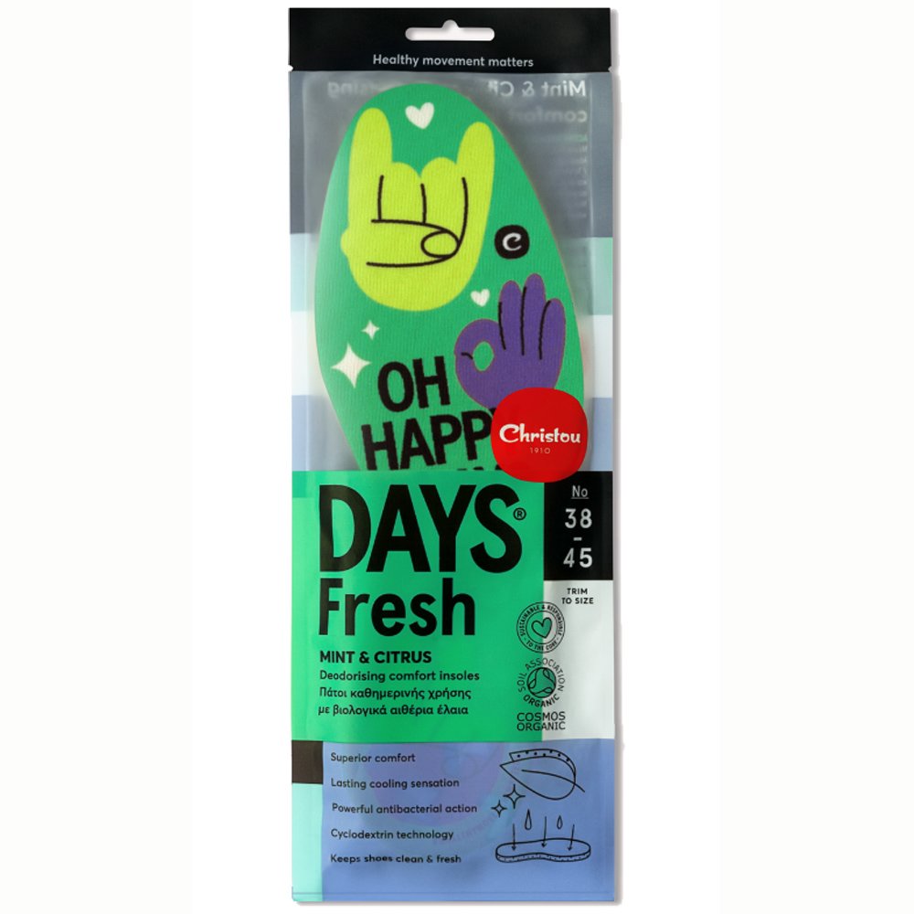 Christou Days Fresh oh Happy Days CH-078 Αποσμητικοί Πάτοι Καθημερινής Χρήσης με Βιολογικά Αιθέρια Έλαια Μέντας & Κίτρου (No 38-45) One Size 1 Ζευγάρι – Πράσινο