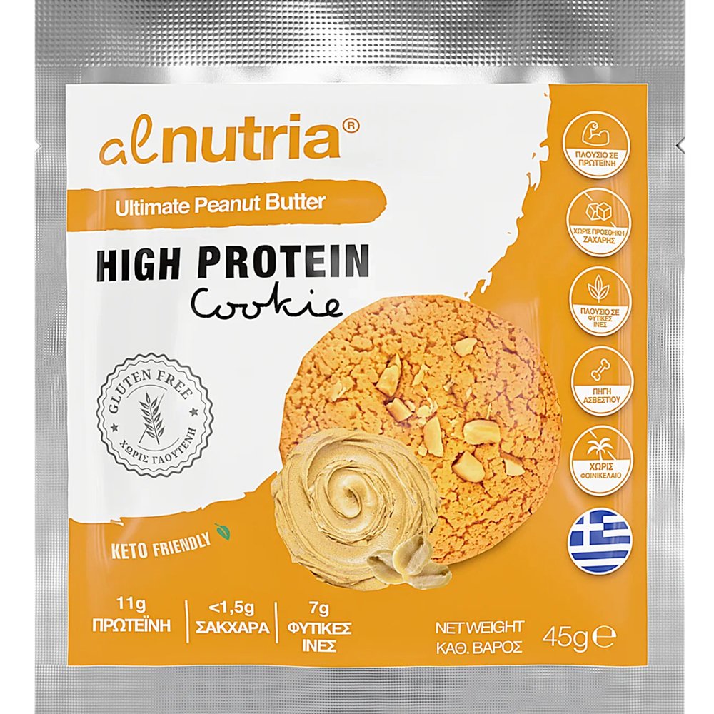 Alnutria Alnutria High Protein Cookie Μπισκότο Πλούσιο σε Πρωτεΐνη & Ασβέστιο με Πλούσια Γεύση Φυστικοβούτυρο 45g 1 Τεμάχιο - Ultimate Peanut Butter