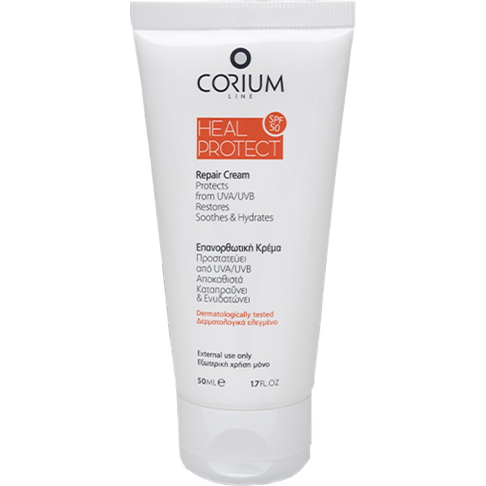 Corium Line Corium Line Heal Protect Spf50 Repair Cream Επανορθωτική Αντηλιακή Κρέμα Υψηλής Προστασίας & Καταπράυνσης για Ευαίσθητες Επιδερμίδες με Ερεθισμούς & Βλάβες 50ml