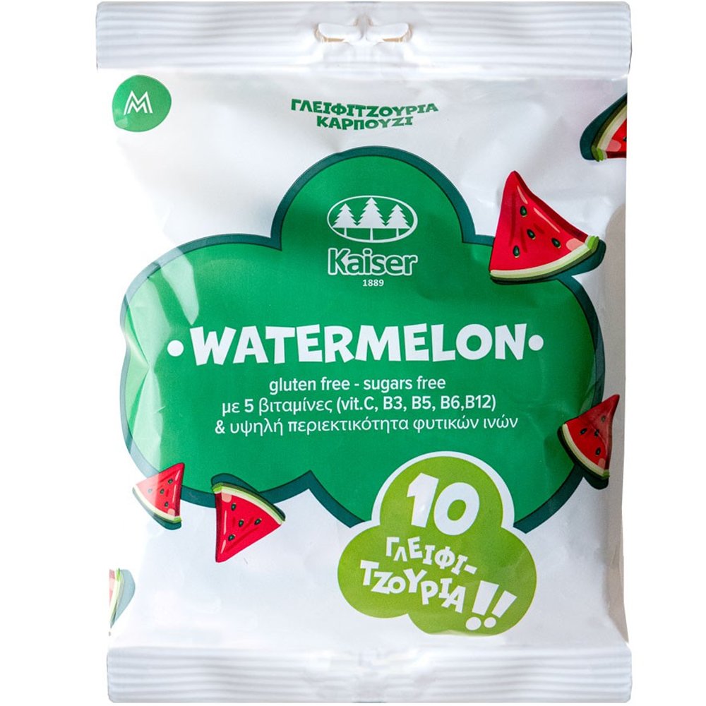 Kaiser Vitamins & Natural Fibers Watermelon Lollipops Συμπλήρωμα Διατροφής Γλειφιτζούρι με Βιταμίνες & Υψηλή Περιεκτικότητα σε Φυτικές Ίνες για Ενέργεια & Τόνωση με Γεύση Καρπούζι 10 Τεμάχια