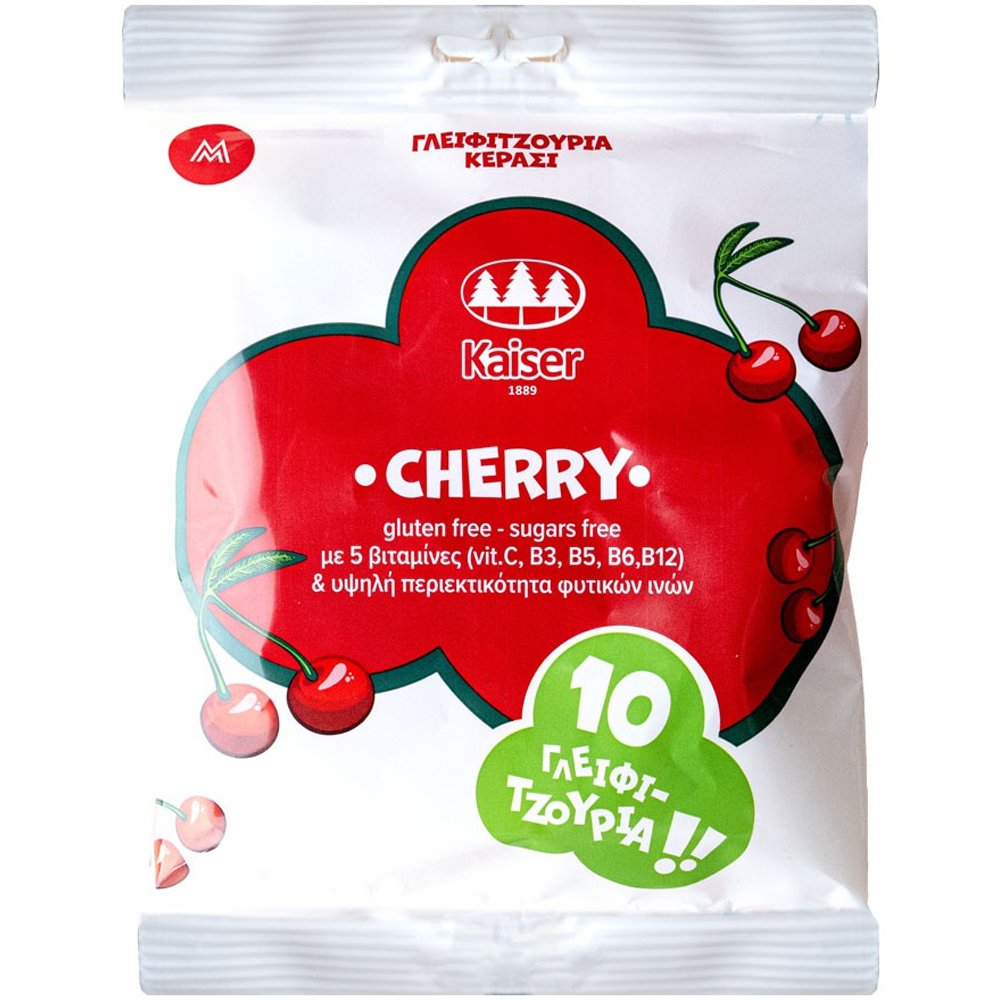 Kaiser Vitamins & Natural Fibers Cherry Lollipops Συμπλήρωμα Διατροφής Γλειφιτζούρι με Βιταμίνες & Υψηλή Περιεκτικότητα σε Φυτικές Ίνες για Ενέργεια & Τόνωση με Γεύση Κεράσι 10 Τεμάχια