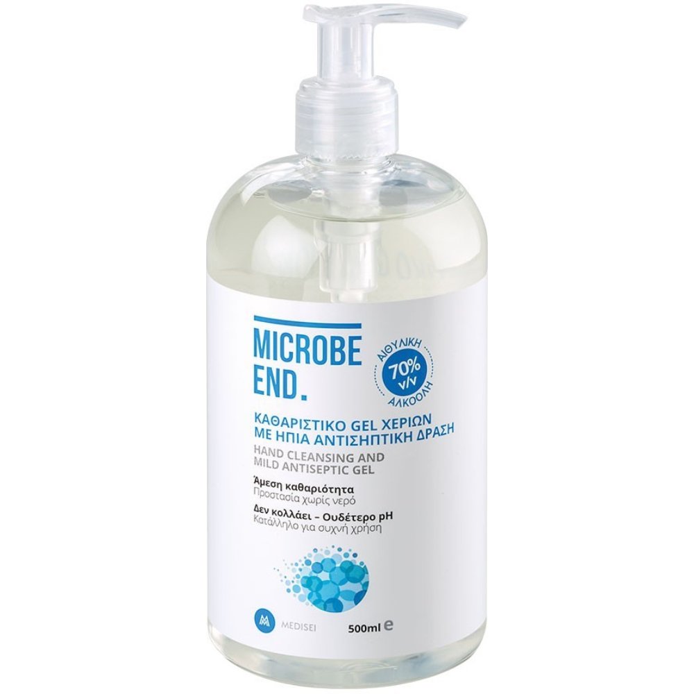 Medisei Medisei Microbe End Cleansing & Mild Antiseptic Hand Gel Καθαριστικό με Ήπια Αντισηπτική Δράση, για Άμεση Καθαριότητα των Χεριών 500ml 