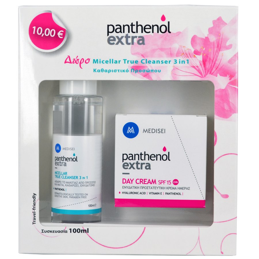 Medisei Panthenol Extra Πακέτο Προσφοράς Day Cream Spf15 Ενυδατική Κρέμα Ημέρας 50ml &Δώρο Micellar True Cleanser 3 σε 1 100ml