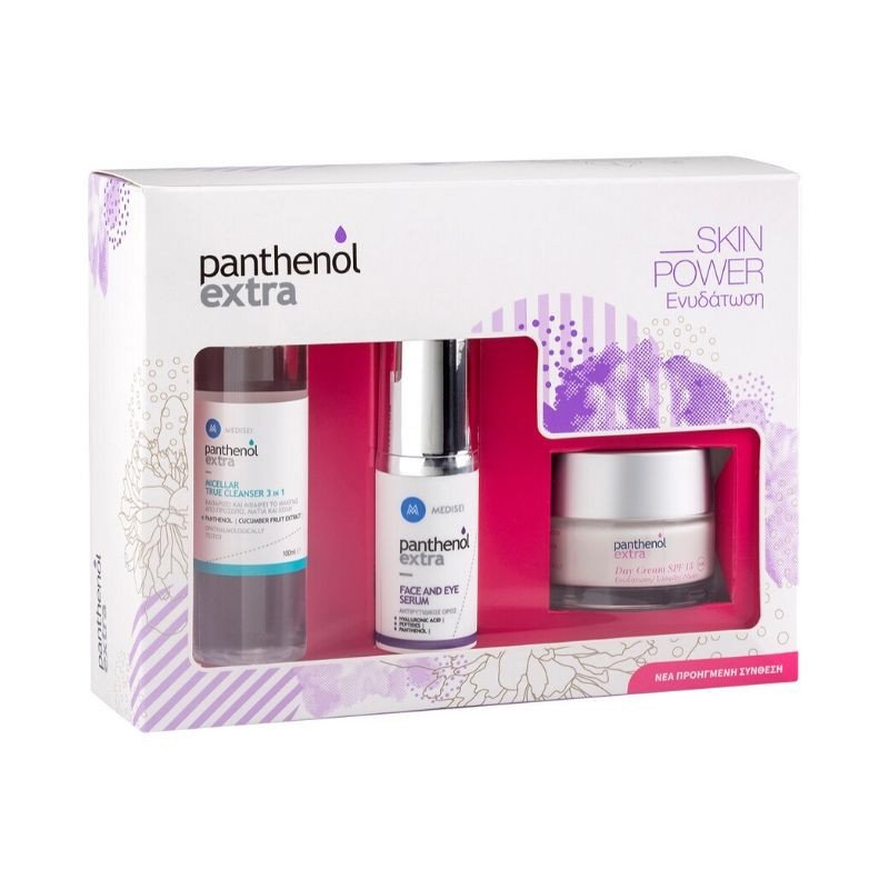 Medisei Panthenol Extra Πακέτο Προσφοράς Face & Eye Serum 30ml & Day Cream Spf15, 50ml & Micellar True Cleanser 100ml