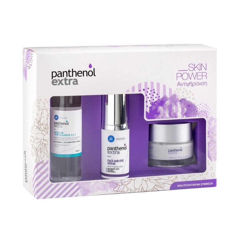 Medisei Panthenol Extra Πακέτο Προσφοράς Face & Eye Serum 30ml, Face & Eye Cream 50ml, Micellar True Cleanser 3 in 1, 100ml