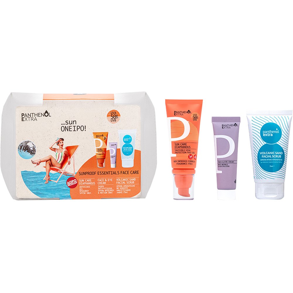 Medisei Medisei Panthenol Extra Promo Sun Care Diaphanous Gel Spf50, 50ml & Face & Eye Cream 20ml & Volcanic Sand Facial Scrub 75ml & Δώρο Νεσεσέρ 1 Τεμάχιο
