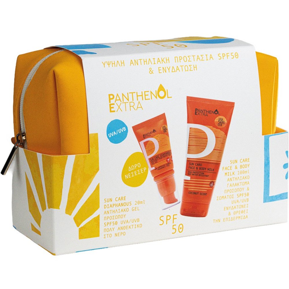 Panthenol Extra Promo Sun Care Spf50 Diaphanous Face Gel 20ml & Face & Body Spf50 Milk 100ml & Δώρο Νεσεσέρ 1 Τεμάχιο