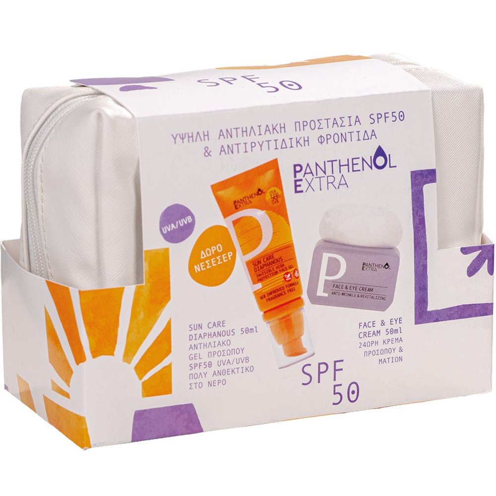 Medisei Panthenol Extra Promo Sun Care Diaphanous Spf50 Face Gel 50ml & Anti-Wrinkle & Revitalizing Face & Eye Cream 50ml & Δώρο Νεσεσέρ 1 Τεμάχιο