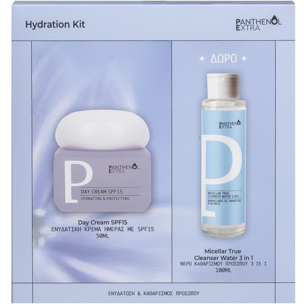 Panthenol Extra Promo Hydration Kit Day Cream SPF15, 50ml & ΔΩΡΟ Micellar True Cleanser Water 3in1, 100ml