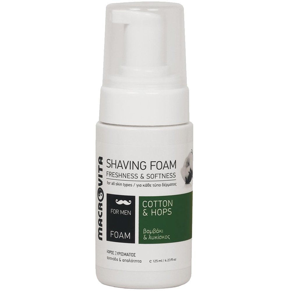 Macrovita Men Freshness & Softness Shaving Foam with Cotton & Hops Αφρός Ξυρίσματος με Βαμβάκι & Λυκίσκο για Φρεσκάδα & Απαλότητα 125ml