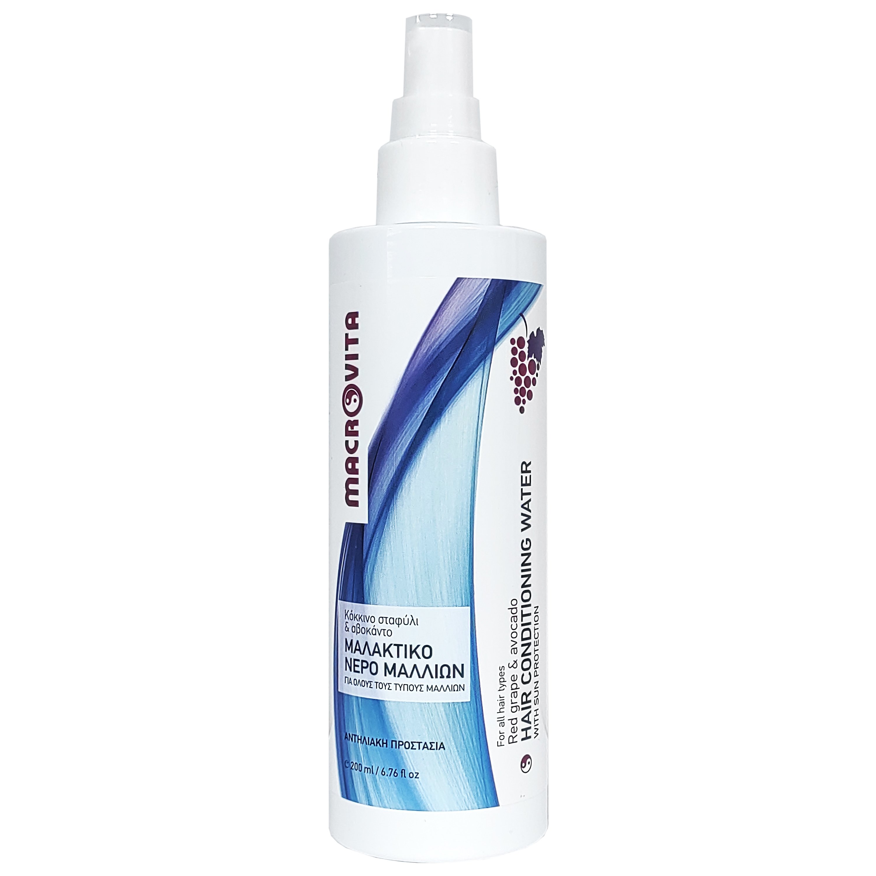 Macrovita Hair Conditioning Water Red Grape & Avocado Μαλακτικό Αντηλιακό Νερό Μαλλιών με Κόκκινο Σταφύλι & Αβοκάντο 200ml