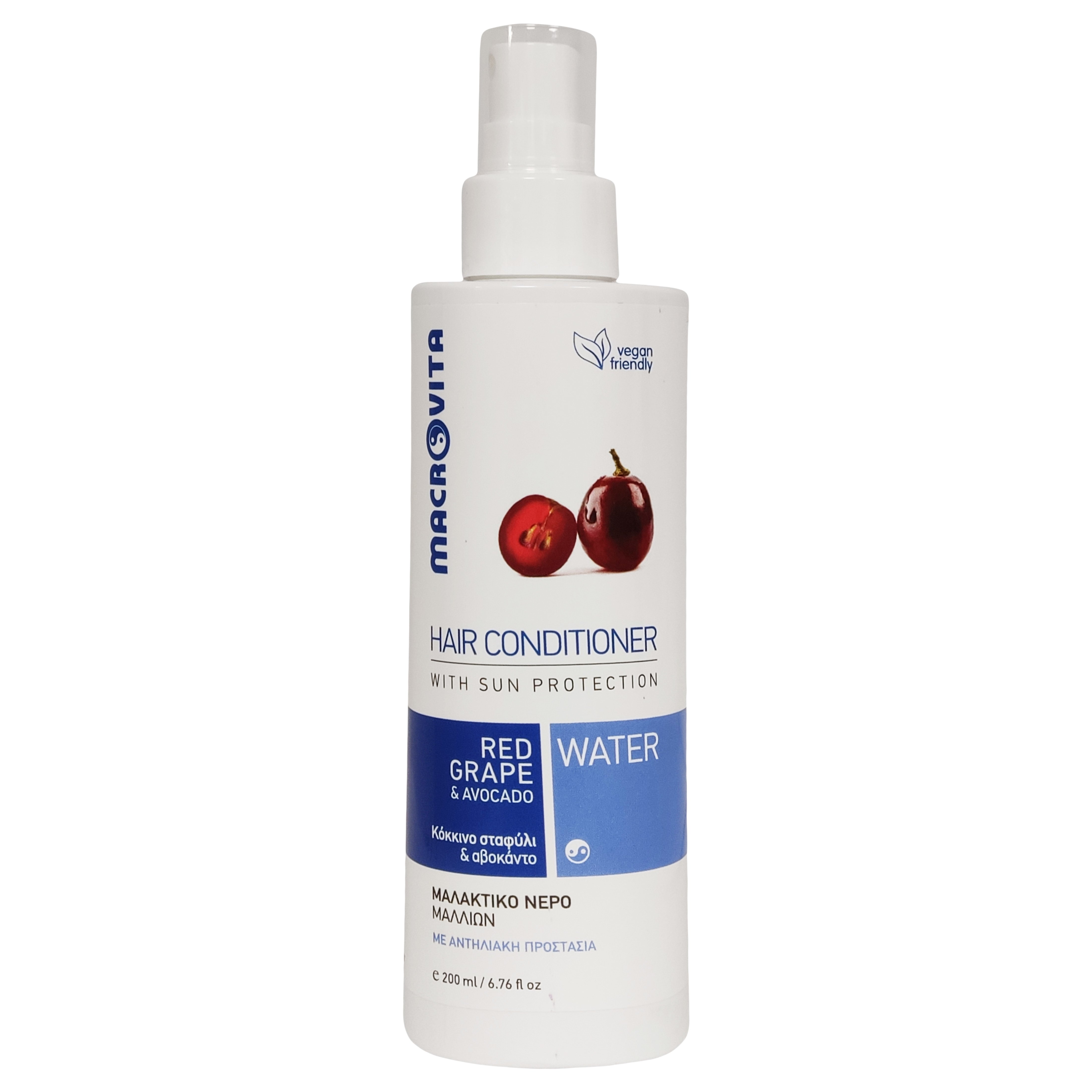 Macrovita Macrovita Red Grape Hair Conditioner with Sun Protection Μαλακτικό Νερό Μαλλιών με Κόκκινο Σταφύλι & Αβοκάντο 200ml