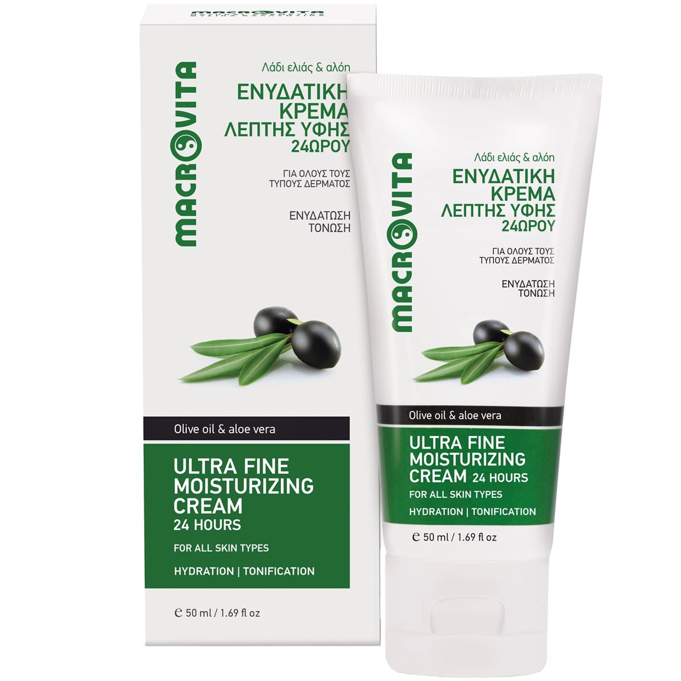 Macrovita Ultra Fine Moisturizing Face Cream 24h Ενυδατική Κρέμα Προσώπου Λεπτής Υφής με Λάδι Ελιάς & Αλόη για Όλους τους Τύπους Δέρματος 50ml