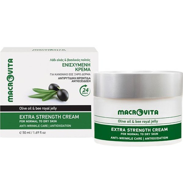 Macrovita Olive Oil & Bee Royal Jelly Extra Strength Anti Wrinkle Cream Ενισχυμένη Κρέμα Προσώπου με Αντιρυτιδική & Αντιοξειδωτική Δράση με Λάδι Ελιάς & Βασιλικό Πολτό για Κανονικό έως Ξηρό Δέρμα 50ml