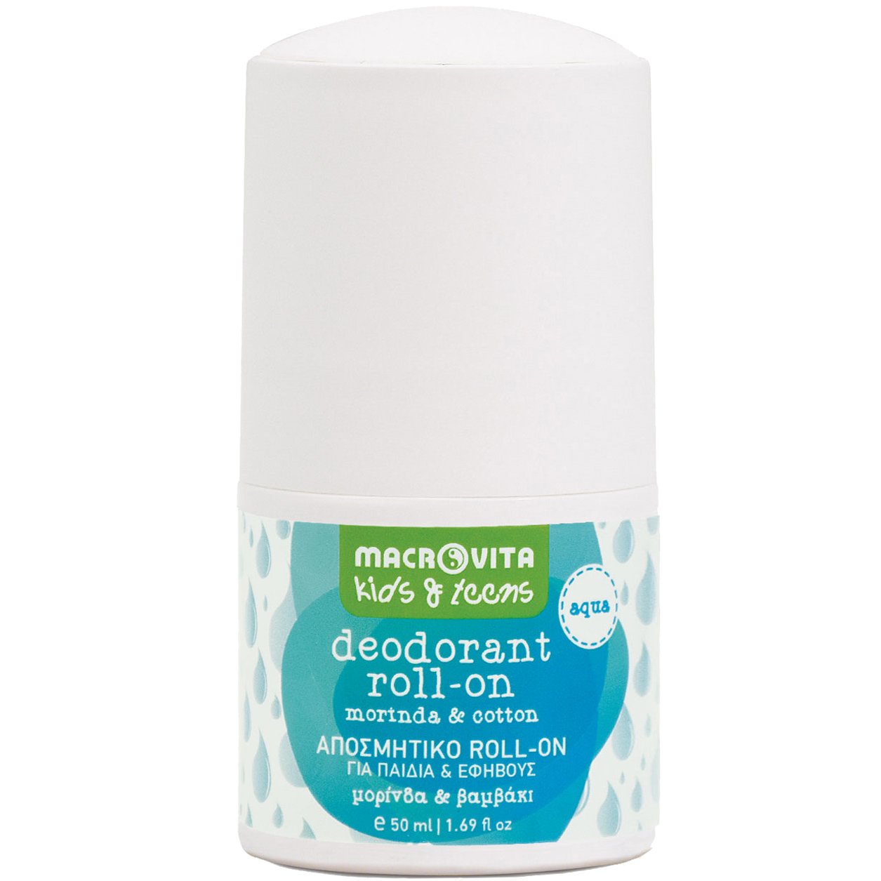 Macrovita Kids & Teens Deodorant Roll-on with Morinda & Cotton Αποσμητικό σε Μορφή Roll on για Παιδιά & Εφήβους με Μορίνδα & Βαμβάκι 50ml – Aqua