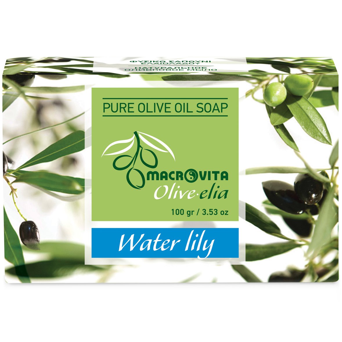 Macrovita Pure Oilve Oil Soap Σαπούνι Ελιάς σε Πλάκα για Πρόσωπο, Σώμα & Μαλλιά Ιδανικό για το Ευαίσθητο Δέρμα 100g - Water Lily