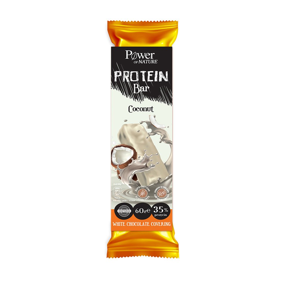Power of Nature Protein Bar Μπάρα με Υψηλή Περιεκτικότητα σε Πρωτεΐνες (35%) με Γεύση Καρύδα και Επικάλυψη Λευκής Σοκολάτας 60gr