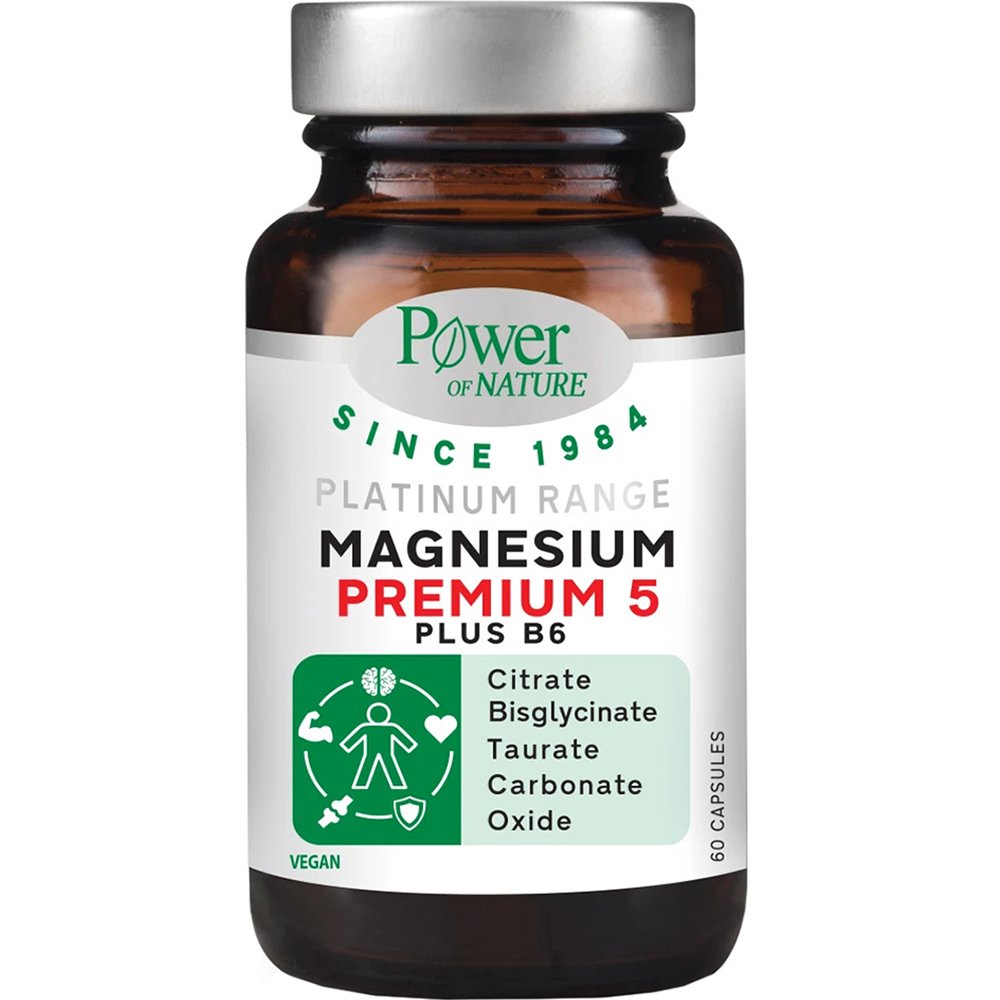 Power Health Platinum Range Magnesium Premium 5 Plus B6 Συμπλήρωμα Διατροφής με 5 Μορφές Μαγνήσιο & Βιταμίνη Β6 για την Καλή Λειτουργία του Νευρικού & Μυϊκού Συστήματος 60caps