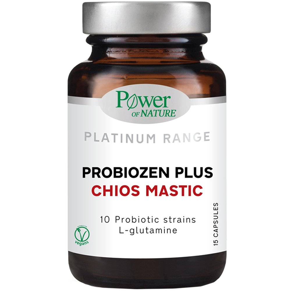 Power Of Nature Platinum Range Probiozen Plus Chios Mastic 15caps,Συμπλήρωμα Διατροφής με Μαστίχα Χίου, Προβιοτικά, Γλουταμίνη & Ψευδάργυρο για Καλή Λειτουργία του Γαστρεντερικού Συστήματος