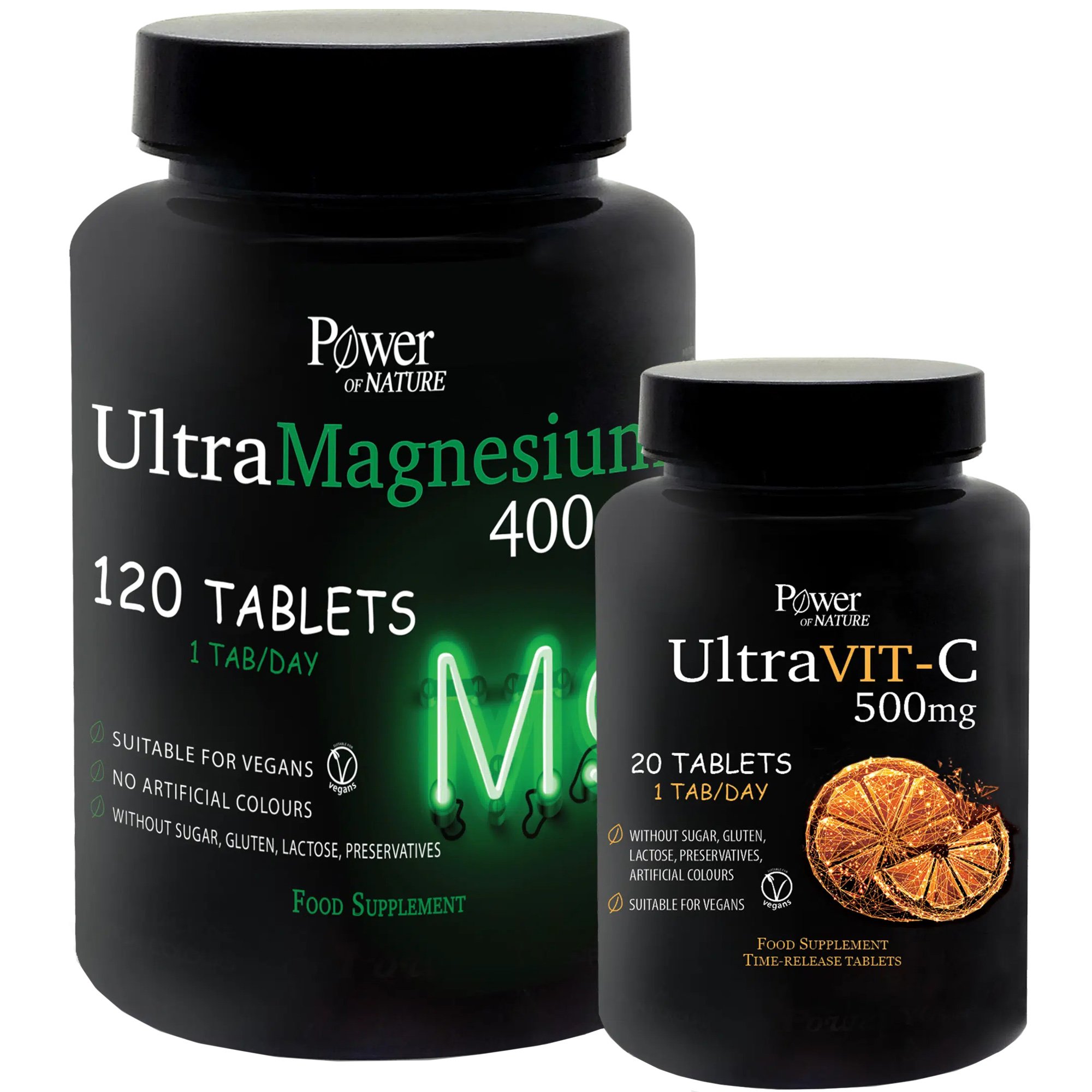 Power of Nature Πακέτο Προσφοράς Ultra Magnesium 400mg, 120tabs & Ultra Vit-C 500mg, 20tabs