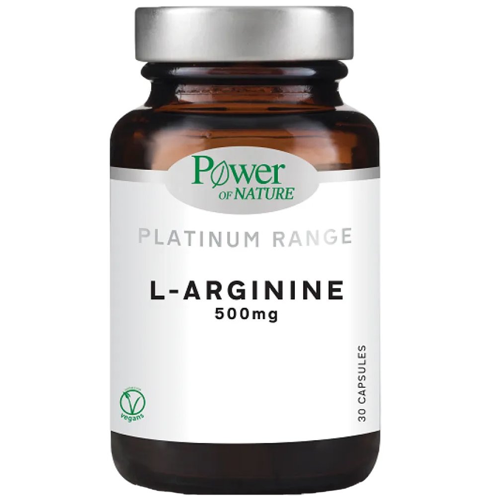 Power of Nature Platinum Range L-Arginine 500mg Συμπλήρωμα Διατροφής με Αργινίνη για την Ενίσχυση των Μεταβολικών Λειτουργιών του Οργανισμού & την Παραγωγή Ενέργειας 30veg.caps
