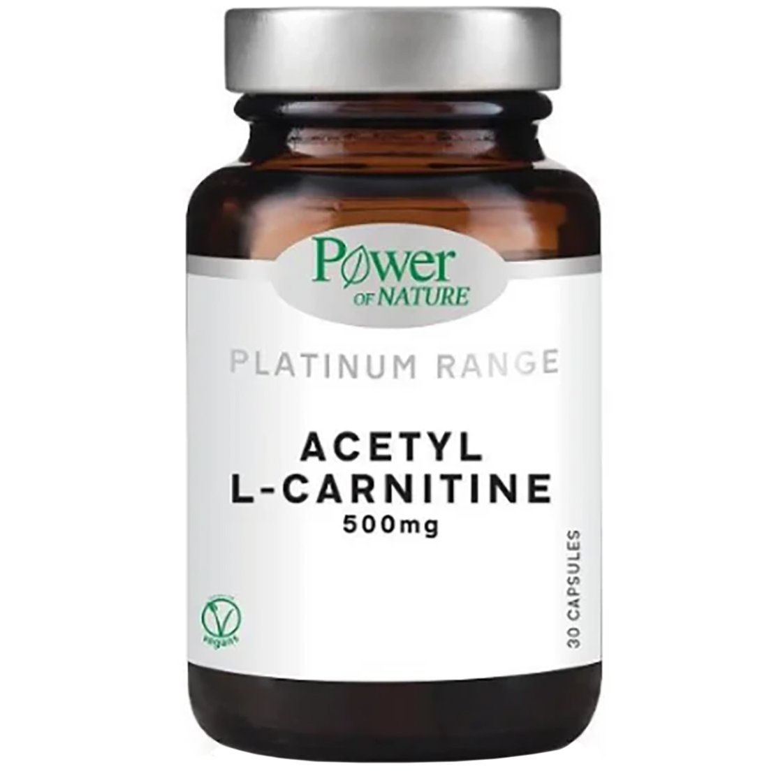 Power of Nature Platinum Range Acetyl L-Carnitine 500 mg Συμπλήρωμα Διατροφής με Ακετυλο-L-Καρνιτίνη, για Βέλτιστη Βιοδιαθεσιμότητα & Απορρόφηση 30veg.caps