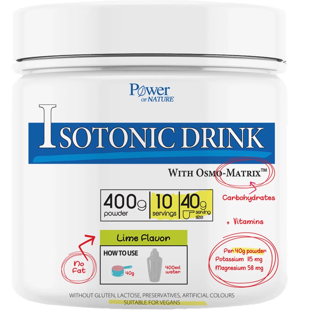 Power of Nature Isotonic Drink Powder Συμπλήρωμα Διατροφής με Υδατάνθρακες, Βιταμίνες & Ηλεκτρολύτες για Ενυδάτωση & Ενέργεια σε Σκόνη με Γεύση Lime 400g