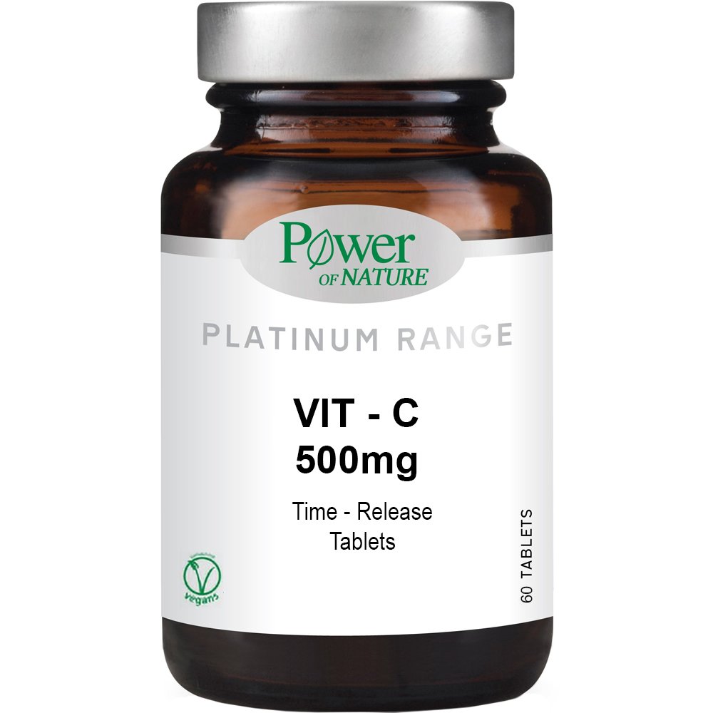 Power of Nature Platinum Range Vitamin C Συμπλήρωμα Διατροφής Βιταμίνης C Βραδείας Αποδέσμευσης για Ενίσχυση του Ανοσοποιητικού 500mg, 60tabs