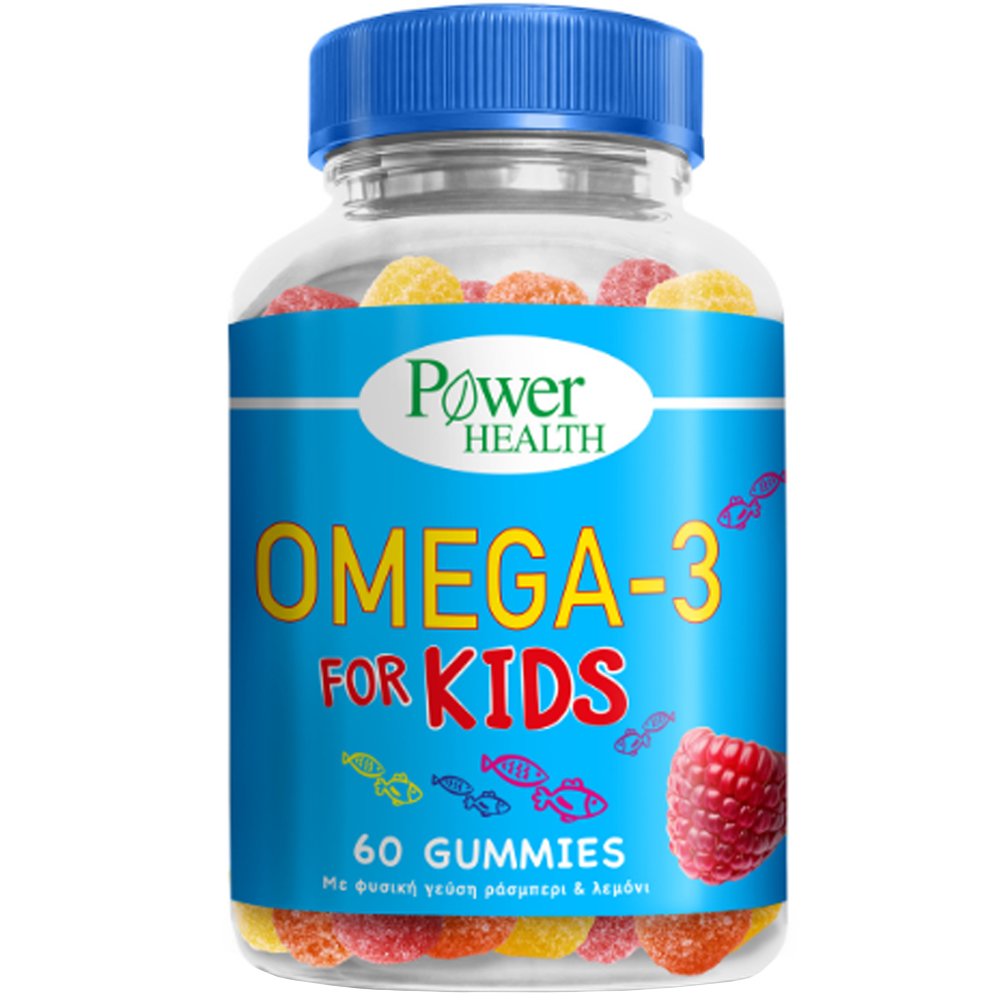 Power Health Power Health Omega 3 for Kids Συμπλήρωμα Διατροφής Ωμέγα 3 & Βιταμινών για Παιδιά από 3 Ετών για Σωστή Ανάπτυξη του Εγκεφάλου της Όρασης & του Ανοσοποιητικού με Φυσική Γεύση Ράσμπερι & Λεμόνι 60 Ζελεδάκια