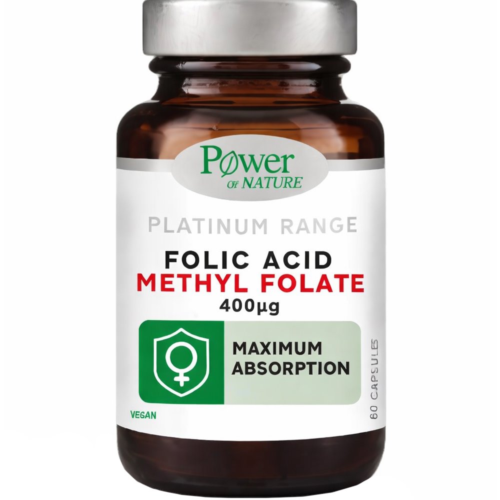 Power Health Platinum Range Folic Acid Methyl Folate 400μg Συμπλήρωμα Διατροφής Μεθυλιωμένου Φολικού Οξέος για την Υποστήριξη της Κυτταρικής Διαίρεσης, Φυσιολογικής Αιμοποίησης & Υγιούς Ανάπτυξης Μητρικού Ιστού Κατά την Εγκυμοσύνη 60caps
