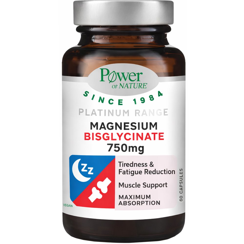 Power Health Platinum Range Magnesium Bisglycinate Συμπλήρωμα Διατροφής Δισγλυκινικού Μαγνησίου Υψηλής Βιοδιαθεσιμότητας & Απορρόφησης για Χαλάρωση, Καλύτερη Ποιότητα Ύπνου & Υποστήριξη των Μυών 750mg