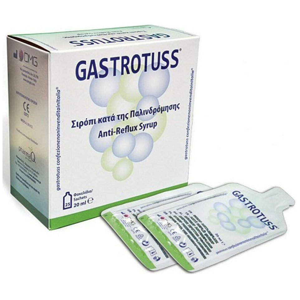 PharmaQ Gastrotuss Anti-Reflux Syrup Σιρόπι Κατά της Παλινδρόμησης Χωρίς Γλουτένη & Λακτόζη 25 Sachets x 20ml