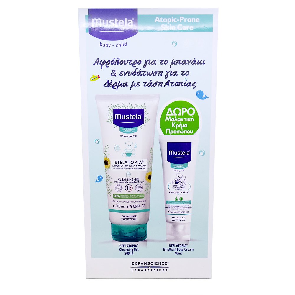 Mustela Promo Stelatopia Cleansing Gel Βρεφικό Αφροντούς 200ml + Δώρο Emmolient Face Cream Βρεφική Μαλακτική Κρέμα Προσώπου 40ml