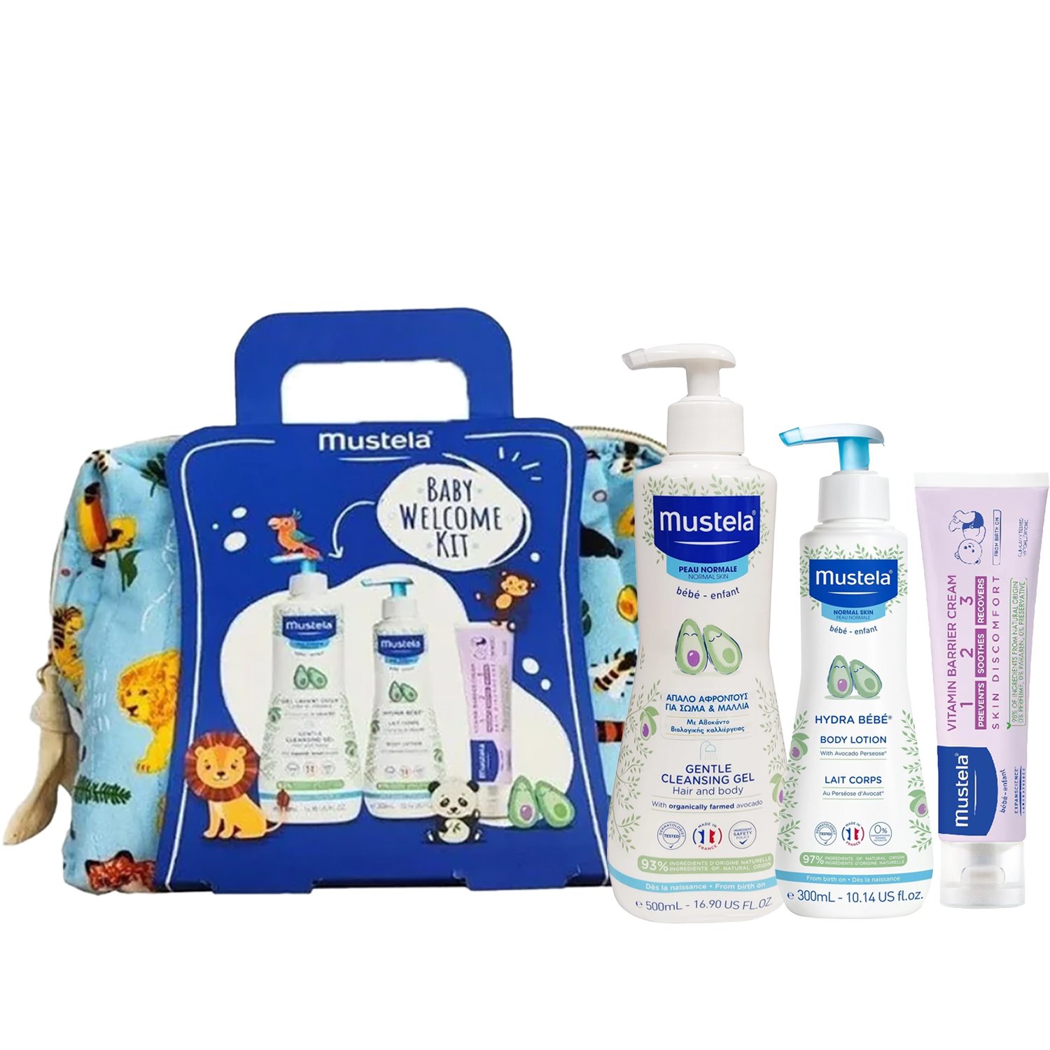 Mustela Promo Baby Welcome Kit Gentle Cleansing Gel for Hair, Body 500ml & Hydra Bebe Lait Corps Body Lotion 300ml & Barrier Cream 123 Vitamin 50ml & Δώρο Τσαντάκι