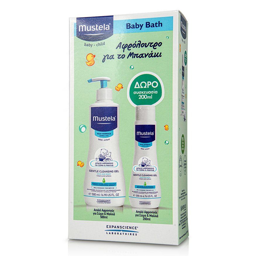 Mustela Πακέτο Προσφοράς Gentle Cleansing Gel Βρεφικό-Παιδικό Gel Καθαρισμού, Σώμα-Μαλλιά 500ml & Δώρο Επιπλέον Ποσότητα 200ml