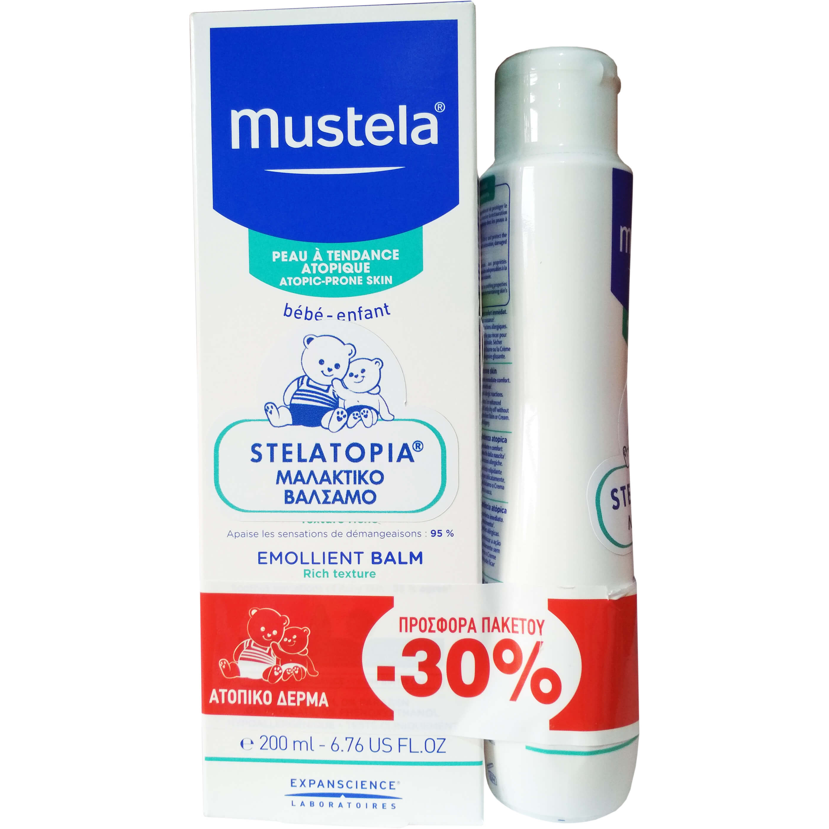 Mustela Πακέτο Προσφοράς Stelatopia Atopic Skin Emollient Balm 200ml & Stelatopia Bath Oil 200ml Promo -30%